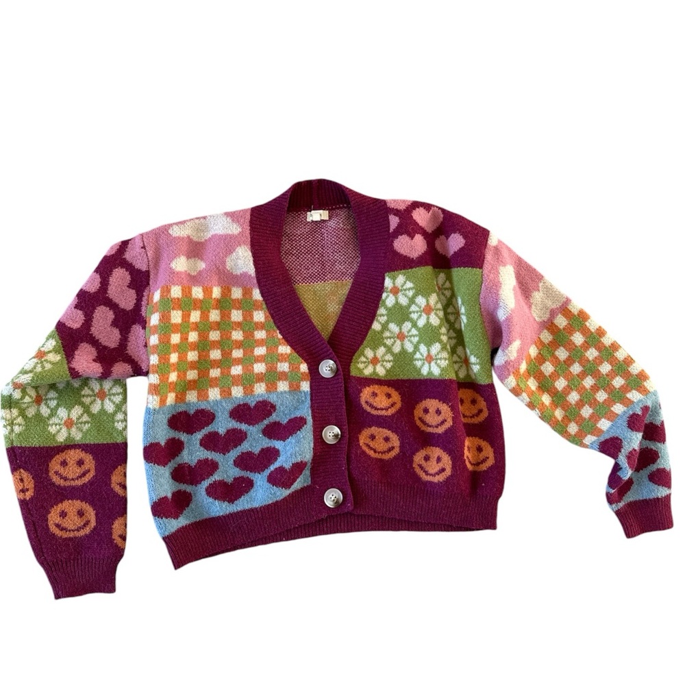 Cropped button up cardigan in fun print